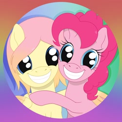 Size: 1964x1962 | Tagged: safe, artist:dyonys, imported from derpibooru, pinkie pie, oc, oc:barpy, happy, hug, not fluttershy, smiling, winghug, wings