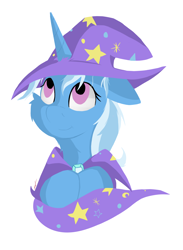 Size: 3992x5440 | Tagged: safe, artist:groomlake, imported from derpibooru, trixie, pony, unicorn, colored, cute, hat, looking up, simple background, white background