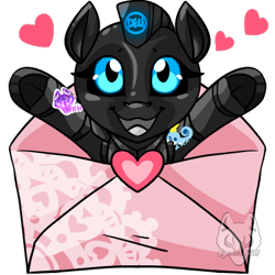 Size: 400x400 | Tagged: safe, artist:hypnosiswolf, imported from derpibooru, oc, oc only, oc:gigi, pony, robot, robot pony, black sclera, dell, female, heart, mare, simple background, solo, transparent background