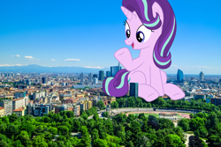 Size: 4896x3264 | Tagged: safe, imported from derpibooru, starlight glimmer, pony, unicorn, absurd resolution, female, giant pony, giantess, highrise ponies, irl, italy, macro, mare, milan, photo, ponies in real life