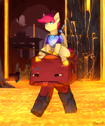 Size: 2480x2976 | Tagged: safe, artist:flysouldragon, artist:sinrinf, imported from derpibooru, oc, oc only, oc:wallparty, pegasus, pony, :p, commission, fishing rod, high res, lava, minecraft, mushroom, nether, nether (minecraft), sitting, solo, strider, tongue out, video game, warped fungus on a stick, ych example, ych result, your character here