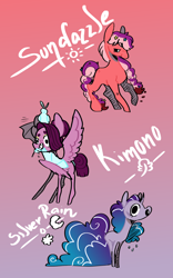 Size: 1000x1600 | Tagged: safe, artist:orphicswan, imported from derpibooru, izzy moonbow, pipp petals, sunny starscout, earth pony, pegasus, pony, unicorn, g5, gradient background, grin, open mouth, open smile, raised hoof, redesign, smiling, solo, tail, wings