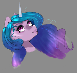 Size: 837x792 | Tagged: safe, imported from derpibooru, izzy moonbow, pony, unicorn, spoiler:g5, bust, digital art, dizzy, dizzy izzy, dizzy moonbow, female, g5, gradient mane, horn, izzy, light skin, mare, paint, portrait, solo, solo female