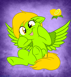 Size: 3815x4152 | Tagged: safe, artist:108-zeroforce, artist:starshade, artist:zakry farkos, artist:zfarkos, imported from derpibooru, oc, oc only, oc:lemon green, pegasus, base used, commission, cutie mark, female, food, green, lemon, mane, mare, simple background, tongue out, ych result, your character here