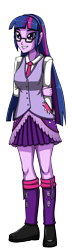 Size: 864x3000 | Tagged: safe, artist:artemis-polara, imported from derpibooru, twilight sparkle, equestria girls, clothes, cute, glasses, necktie, shirt, shoes, simple background, skirt, smiling, solo, transparent background, twiabetes