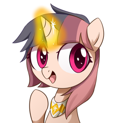 Size: 2872x2862 | Tagged: safe, artist:ce2438, imported from derpibooru, oc, oc only, oc:little ghost, oc:pure dawn, pony, unicorn, bust, female, glowing horn, horn, simple background, solo, transparent background