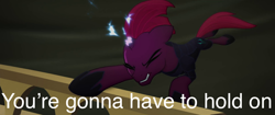 Size: 1000x419 | Tagged: safe, edit, edited screencap, imported from derpibooru, screencap, tempest shadow, my little pony: the movie, hoof hold, hoof shoes, ridiculous thoughts, song reference, the cranberries