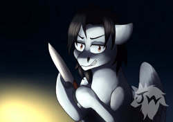 Size: 900x634 | Tagged: safe, artist:jazzwolfblaze, imported from derpibooru, oc, oc only, pegasus, pony, knife, male, solo