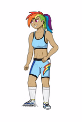 Size: 2000x3000 | Tagged: safe, alternate version, artist:harleneap, imported from derpibooru, rainbow dash, human, humanized, solo, tanned