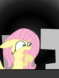 Size: 768x1024 | Tagged: safe, artist:crossovercartoons, imported from derpibooru, fluttershy, pegasus, pony, black background, chair, computer, confused, digital art, drawing, floppy ears, looking right, pc, pointing, raised hoof, simple background, solo