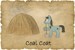 Size: 1024x683 | Tagged: safe, alternate version, artist:malte279, imported from derpibooru, oc, oc:coal coat, earth pony, tails of equestria, charcoal burner, charcoal pile, npc, parchment, pen and paper rpg