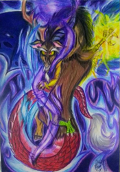 Size: 441x630 | Tagged: safe, artist:shadowingartist, imported from derpibooru, discord, draconequus, chaos, magic, solo, traditional art