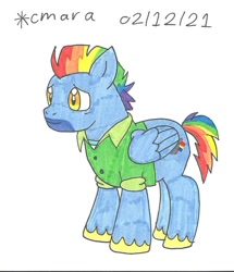 Size: 938x1091 | Tagged: safe, artist:cmara, imported from derpibooru, bow hothoof, pegasus, pony, clothes, male, shirt, simple background, solo, stallion, traditional art, unshorn fetlocks, white background