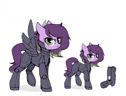 Size: 700x533 | Tagged: safe, artist:laymy, imported from derpibooru, oc, oc only, oc:nebula patroler, pegasus, pony, cyber-questria, armor, cybernetic legs, cybernetic wings, female, gun, handgun, mare, police, police officer, raised leg, simple background, solo, weapon, white background, wings