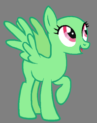 Size: 436x552 | Tagged: safe, artist:bronybase, imported from derpibooru, oc, oc only, pegasus, pony, bald, base, female, gray background, looking up, mare, open mouth, pegasus oc, raised hoof, simple background, smiling, wings