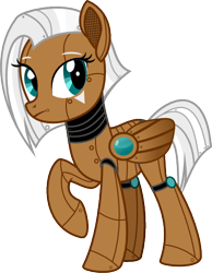 Size: 388x500 | Tagged: safe, artist:fohlenetech, imported from derpibooru, oc, oc only, oc:project glory, pegasus, pony, robot, robot pony, cyber-questria, female, mare, raised hoof, simple background, solo, transparent background