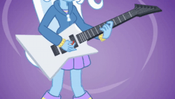 Size: 1280x720 | Tagged: safe, artist:khuzang, imported from derpibooru, trixie, equestria girls, rainbow rocks, 2014, animated, clothes, electric guitar, guitar, metal, musical instrument, playing instrument, power metal, skirt, sonata arctica, sound, webm