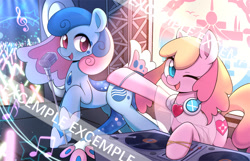 Size: 1411x909 | Tagged: safe, artist:caibaoreturn, imported from derpibooru, oc, oc:electronia, oc:lyre wave, cute, mascot, microphone, qingdao brony festival, turntable