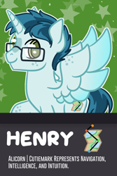 Size: 1800x2700 | Tagged: safe, artist:redpalette, imported from derpibooru, oc, alicorn, alicorn oc, badge, bust, commission, cutie mark, glasses, horn, id, id card, male, smiling, stallion, wings