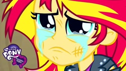 Size: 1280x720 | Tagged: safe, imported from derpibooru, sunset shimmer, equestria girls, equestria girls (movie), crying, cute, defeated, equestria girls logo, sad, shimmerbetes