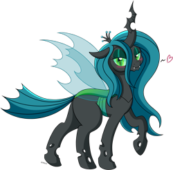 Size: 2175x2138 | Tagged: safe, artist:wownamesarehard, derpibooru exclusive, imported from derpibooru, queen chrysalis, changeling, changeling queen, bedroom eyes, blushing, crown, cute, eyeshadow, female, heart, jewelry, makeup, raised hoof, regalia, simple background, solo, transparent background