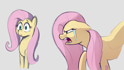 Size: 1920x1080 | Tagged: safe, artist:hitsuji, imported from derpibooru, fluttershy, pegasus, pony, angry, crying, gray background, sad, shocked, simple background