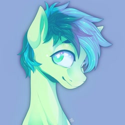 Size: 1080x1080 | Tagged: safe, artist:yumkandie, imported from derpibooru, sandbar, earth pony, pony, blue background, bust, simple background, solo, white pupils