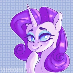 Size: 1080x1080 | Tagged: safe, artist:yumkandie, imported from derpibooru, part of a set, rarity, pony, unicorn, bust, colored pupils, eyebrows, hoof on chin, solo