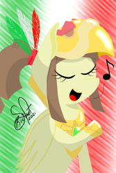 Size: 1080x1615 | Tagged: safe, artist:richartspark, imported from derpibooru, oc, oc only, oc:tailcoatl, pegasus, pony, flag, mexico, remake, singing, solo