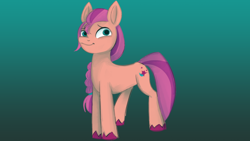 Size: 2734x1538 | Tagged: safe, artist:108fiona8fay, imported from derpibooru, sunny starscout, earth pony, pony, spoiler:g5, backwards cutie mark, braid, colored hooves, female, g5, mare, smiling, solo, unshorn fetlocks