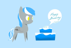 Size: 964x652 | Tagged: safe, artist:depland, imported from derpibooru, oc, oc only, oc:antimony, pegasus, pony, birthday, pointy ponies, solo