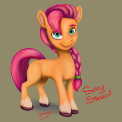 Size: 3035x3034 | Tagged: safe, artist:btbunny, derpibooru exclusive, imported from derpibooru, sunny starscout, earth pony, pony, spoiler:g5, braid, coat markings, colored hooves, eyebrows, fetlock tuft, g5, looking at you, smiling, smiling at you, socks (coat markings), spoiler, unshorn fetlocks