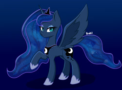 Size: 1750x1290 | Tagged: safe, artist:hrukii, imported from derpibooru, princess luna, alicorn, pony, blue background, gradient background, raised hoof, simple background, solo