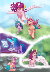 Size: 1500x2184 | Tagged: safe, artist:cowovermoonstone, imported from derpibooru, izzy moonbow, pipp petals, sunny starscout, earth pony, pegasus, pony, unicorn, spoiler:g5, female, g5, izzy, mare, pipp