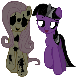 Size: 7000x6992 | Tagged: safe, imported from derpibooru, fluttershy, twilight sparkle, pegasus, pony, unicorn, magical mystery cure, .exe, a true true friend, bedroom eyes, blank eyes, caption, duo, evil, evil twilight, exploitable meme, fanart, female, flutter island, image macro, ink, insane twilight, looking at each other, mare, meme, no eyes, rainbow.exe, smiling, text, vector, white pupils