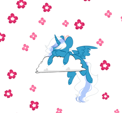 Size: 1280x1183 | Tagged: safe, artist:snansswap, imported from derpibooru, oc, oc:fleurbelle, alicorn, alicorn oc, cherry blossoms, cloud, female, flower, flower blossom, horn, mare, simple background, sleeping, transparent background, wings