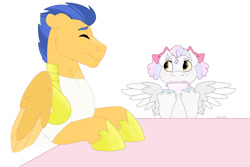 Size: 1280x854 | Tagged: safe, artist:itstechtock, imported from derpibooru, flash sentry, oc, oc:snow quartz, pegasus, pony, cup, female, filly, offspring, parent:princess cadance, parent:shining armor, parents:shiningcadance, simple background, teacup, white background