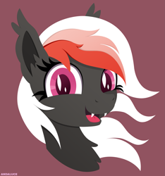 Size: 2281x2441 | Tagged: safe, artist:andaluce, imported from derpibooru, oc, oc only, oc:amaryllis, bat pony, pony, bat pony oc, bat wings, bust, female, high res, lineless, mare, simple background, smiling, solo, wings