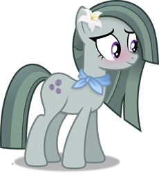 Size: 2929x3183 | Tagged: safe, artist:anime-equestria, imported from derpibooru, marble pie, earth pony, pony, blushing, clothes, cute, female, flower, flower in hair, mare, scarf, simple background, smiling, solo, transparent background, vector