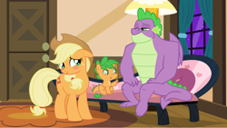 Size: 1192x671 | Tagged: safe, artist:lachlancarr1996, edit, imported from derpibooru, applejack, spike, oc, dracony, dragon, earth pony, hybrid, pony, applejack's hat, applespike, cowboy hat, family, female, hat, interspecies offspring, male, offspring, older, older spike, parent:applejack, parent:spike, parents:applespike, shipping, straight, trio, vector