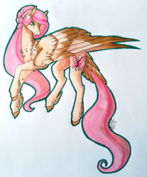 Size: 1920x2319 | Tagged: safe, artist:oneiria-fylakas, imported from derpibooru, fluttershy, pony, solo, tail feathers, traditional art