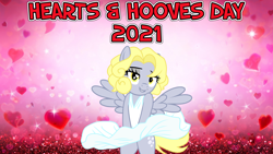 Size: 2064x1161 | Tagged: safe, artist:up1ter, edit, imported from derpibooru, derpy hooves, pegasus, pony, 2021, bipedal, blonde, clothes, diamonds are a girl's best friend, dress, female, gentlemen prefer blondes, hearts and hooves day, hind legs, holiday, looking at you, lyrics in the description, marilyn monroe, solo, song reference, teeth, the seven year itch, valentine's day, youtube link