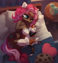 Size: 3785x4096 | Tagged: safe, artist:taneysha, imported from derpibooru, oc, oc only, cat, earth pony, pony, alarm clock, bed, chest fluff, clock, coat markings, cute, female, lying down, mare, on bed, on side, one eye closed, paw pads, paws, pillow, smiling, socks (coat markings), underhoof, underpaw