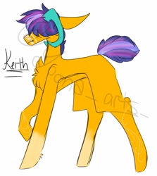 Size: 914x1024 | Tagged: safe, artist:yoonah, imported from derpibooru, oc, oc only, oc:keith, pony, chest fluff, coat markings, hair over eyes, horns, male, raised hoof, simple background, socks (coat marking), socks (coat markings), solo, stallion, white background