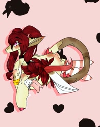 Size: 801x1024 | Tagged: safe, artist:yoonah, imported from derpibooru, oc, oc only, cow plant pony, monster pony, original species, plant pony, pony, augmented tail, choker, colored hooves, forked tongue, heart, horns, plant, solo, tongue out