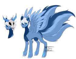 Size: 4760x3712 | Tagged: safe, artist:minelvi, imported from derpibooru, oc, oc only, pegasus, pony, bust, duo, multiple tails, pegasus oc, signature, simple background, transparent background, two toned wings, wings