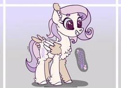 Size: 2284x1668 | Tagged: safe, artist:caramelbolt24, imported from derpibooru, oc, oc only, pegasus, pony, abstract background, chest fluff, colored hooves, ear fluff, eyelashes, female, grin, hoof fluff, magical lesbian spawn, mare, offspring, parent:fluttershy, parent:rarity, parents:flarity, pegasus oc, reference sheet, smiling, solo, two toned wings, wings