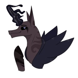 Size: 1003x1003 | Tagged: dead source, safe, artist:princess_skyresh_glow, imported from derpibooru, alicorn, pony, alicornified, black sclera, bust, glowing horn, horn, ponified, race swap, scp, scp-106, simple background, smiling, solo, white background, wings