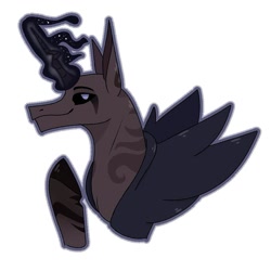 Size: 1003x1003 | Tagged: dead source, safe, alternate version, artist:princess_skyresh_glow, imported from derpibooru, alicorn, pony, alicornified, black sclera, bust, glowing horn, horn, ponified, race swap, scp, scp-106, simple background, smiling, solo, white background, wings