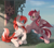 Size: 3500x3100 | Tagged: safe, artist:dreamweaverpony, imported from derpibooru, oc, oc only, oc:dusty ember, oc:making amends, pegasus, pony, chest fluff, commission, duo, ear fluff, eye clipping through hair, female, looking at each other, mare, sitting, smiling, two toned wings, underhoof, wings